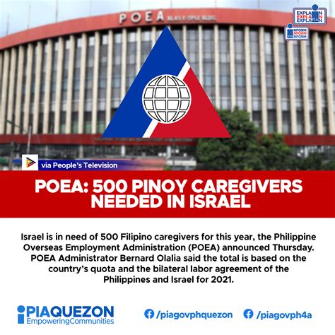 Israel needs 500 Pinoy caregivers .
